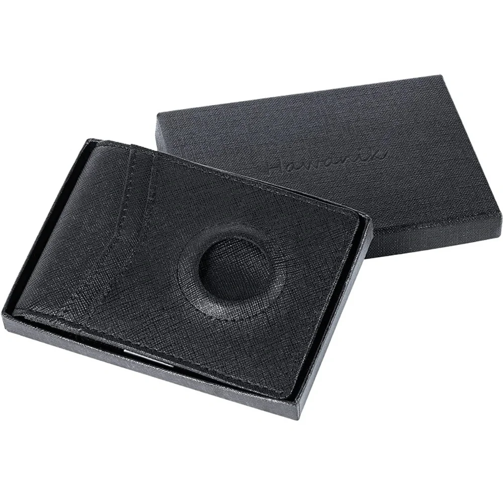 NEW! Slim Bifold Wallet With Integrated Case Holder for AirTag Black-Crosshatch